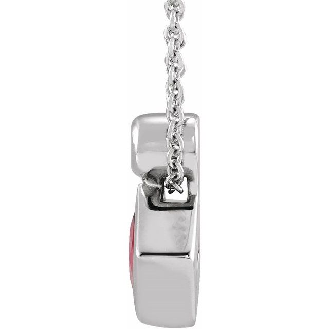 Platinum 4x4 mm Square Natural Ruby & .03 CT Natural Diamond 16-18" Necklace