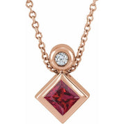 14K Rose 4x4 mm Square Natural Ruby & .03 CT Natural Diamond 16-18" Necklace