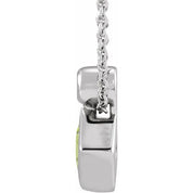 Sterling Silver 4x4 mm Square Natural Peridot & .03 CT Natural Diamond 16-18" Necklace