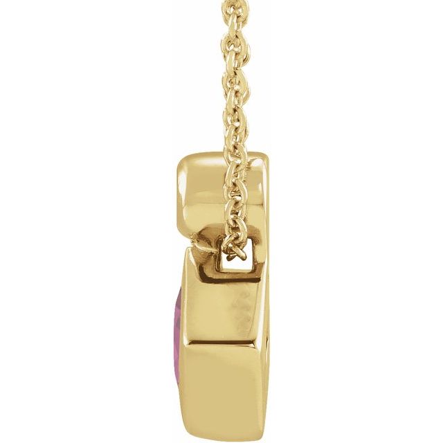 14K Yellow 4x4 mm Square Natural Pink Tourmaline & .03 CT Natural Diamond 16-18" Necklace