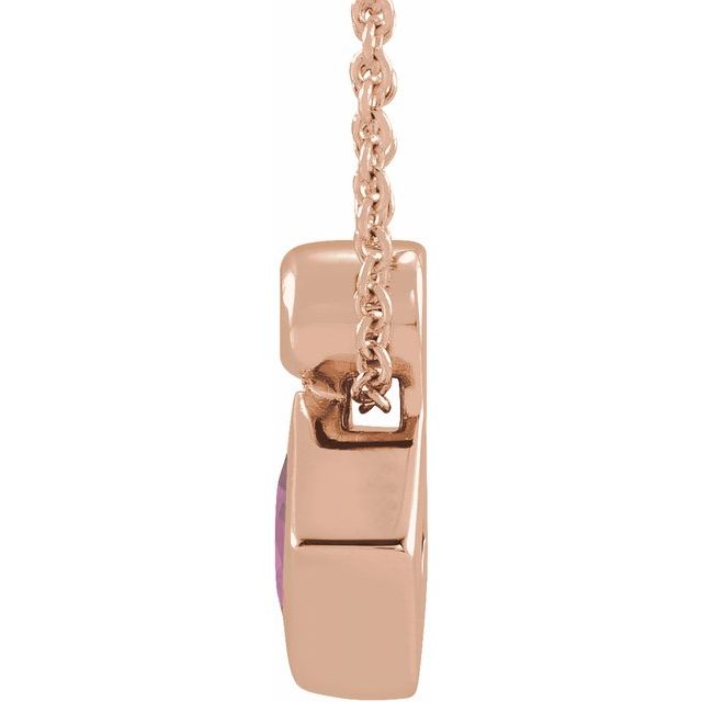 14K Rose 4x4 mm Square Natural Pink Tourmaline & .03 CT Natural Diamond 16-18" Necklace