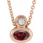 14K Rose 5x3 mm Oval Natural Mozambique Garnet & .03 CT Natural Diamond 16-18" Necklace