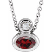 Sterling Silver 5x3 mm Oval Natural Mozambique Garnet & .03 CT Natural Diamond 16-18" Necklace