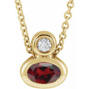 14K Yellow 5x3 mm Oval Natural Mozambique Garnet & .03 CT Natural Diamond 16-18" Necklace