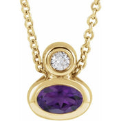14K 5x3 mm Oval Natural Amethyst & .03 CT Natural Diamond 16-18" Necklace