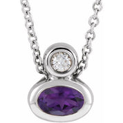 Platinum 5x3 mm Oval Natural Amethyst & .03 CT Natural Diamond 16-18" Necklace