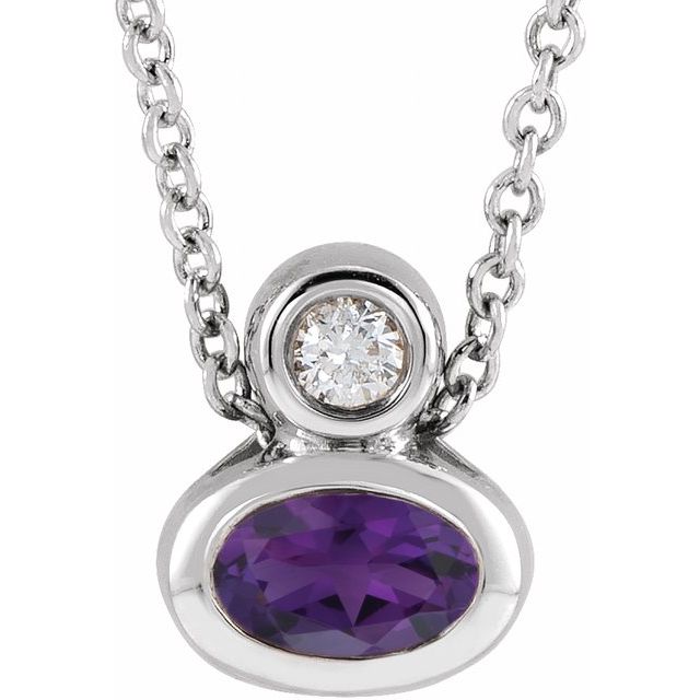 Platinum 5x3 mm Oval Natural Amethyst & .03 CT Natural Diamond 16-18" Necklace