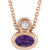 14K 5x3 mm Oval Natural Amethyst & .03 CT Natural Diamond 16-18" Necklace
