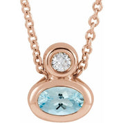 14K Rose 5x3 mm Oval Natural Aquamarine & .03 CT Natural Diamond 16-18" Necklace