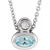 Sterling Silver 5x3 mm Oval Natural Aquamarine & .03 CT Natural Diamond 16-18" Necklace