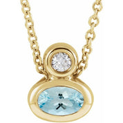 14K Yellow 5x3 mm Oval Aquamarine & .03 CT  Natural Diamond 16-18" Necklace
