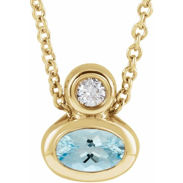 14K Yellow 5x3 mm Oval Aquamarine & .03 CT  Natural Diamond 16-18" Necklace