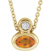 14K Yellow 5x3 mm Oval Natural Citrine & .03 CT  Natural Diamond 16-18" Necklace