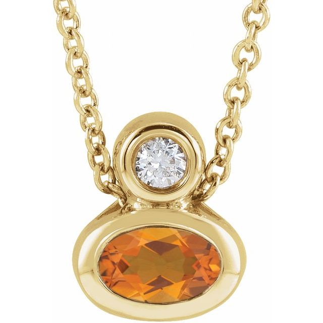 14K Yellow 5x3 mm Oval Natural Citrine & .03 CT  Natural Diamond 16-18" Necklace