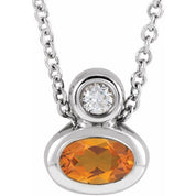 Sterling Silver 5x3 mm Oval Natural Citrine & .03 CT Natural Diamond 16-18" Necklace