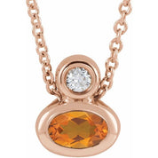 14K Rose 5x3 mm Oval Natural Citrine & .03 CT Natural Diamond 16-18" Necklace