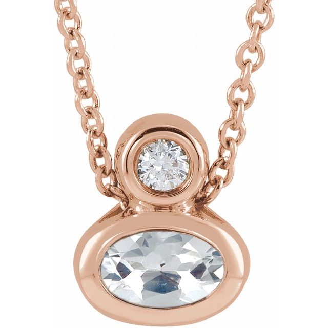 14K Rose 5x3 mm Oval Natural White Sapphire & .03 CT Natural Diamond 16-18" Necklace