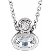 Sterling Silver 5x3 mm Oval Natural White Sapphire & .03 CT Natural Diamond 16-18" Necklace