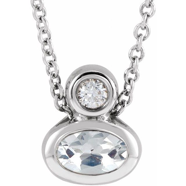 Sterling Silver 5x3 mm Oval Natural White Sapphire & .03 CT Natural Diamond 16-18" Necklace