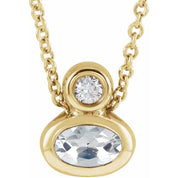14K Yellow 5x3 mm Oval White Sapphire & .03 CT Natural Diamond 16-18" Necklace