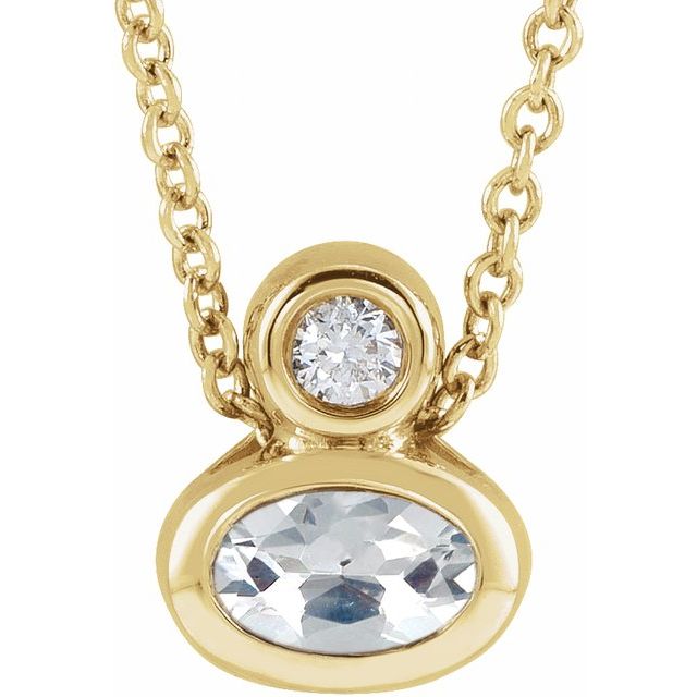 14K Yellow 5x3 mm Oval White Sapphire & .03 CT Natural Diamond 16-18" Necklace