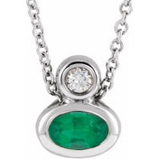 14K 5x3 mm Oval Natural Emerald & .03 CT Natural Diamond 16-18" Necklace