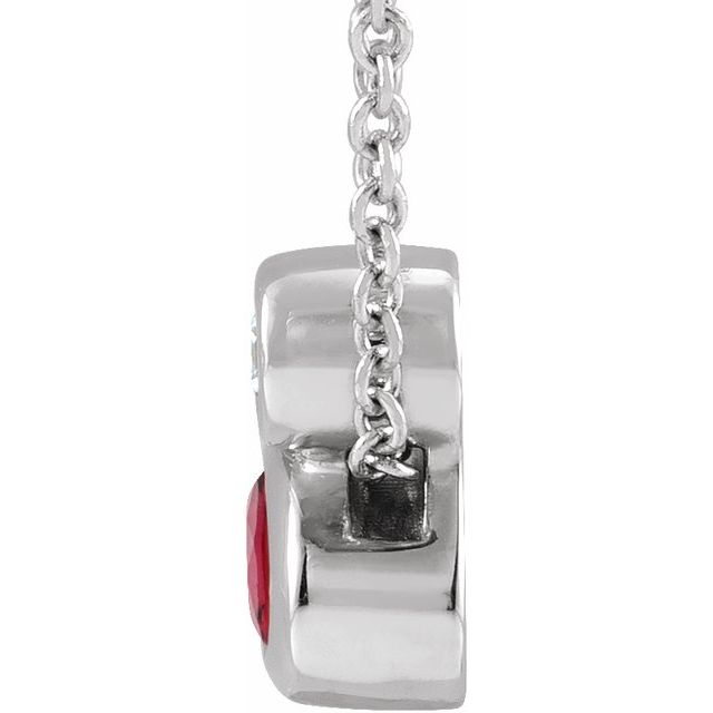 Sterling Silver 5x3 mm Oval Natural Ruby & .03 CT Natural Diamond 16-18" Necklace