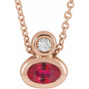 14K Rose 5x3 mm Oval Natural Ruby & .03 CT Natural Diamond 16-18" Necklace