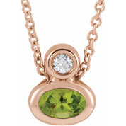14K Rose 5x3 mm Oval Natural Peridot & .03 CT Natural Diamond 16-18" Necklace