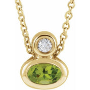 14K Yellow 5x3 mm Oval Natural Peridot & .03 CT Natural Diamond 16-18" Necklace