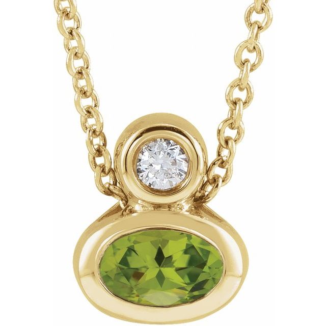 14K Yellow 5x3 mm Oval Natural Peridot & .03 CT Natural Diamond 16-18" Necklace