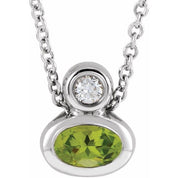 Sterling Silver 5x3 mm Oval Natural Peridot & .03 CT Natural Diamond 16-18" Necklace