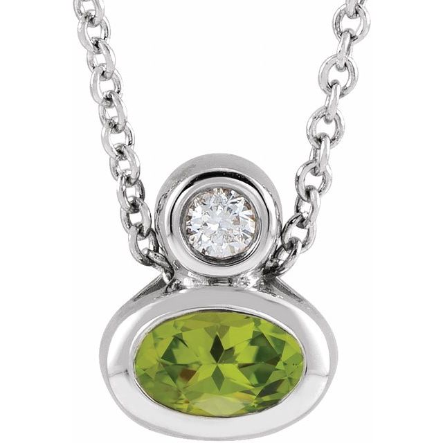 Sterling Silver 5x3 mm Oval Natural Peridot & .03 CT Natural Diamond 16-18" Necklace