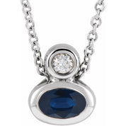 Sterling Silver 5x3 mm Oval Natural Blue Sapphire & .03 CT Natural Diamond 16-18" Necklace