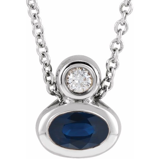 Sterling Silver 5x3 mm Oval Natural Blue Sapphire & .03 CT Natural Diamond 16-18" Necklace