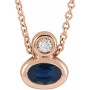 14K Rose 5x3 mm Oval Natural Blue Sapphire & .03 CT Natural Diamond 16-18" Necklace