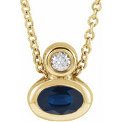 14K Yellow 5x3 mm Oval Lab-Grown Blue Sapphire & .03 CT  Natural Diamond 16-18" Necklace