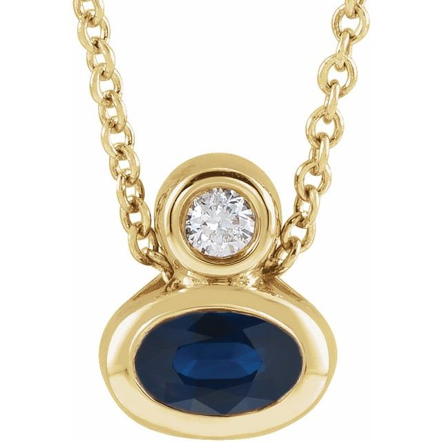 14K Yellow 5x3 mm Oval Lab-Grown Blue Sapphire & .03 CT  Natural Diamond 16-18" Necklace