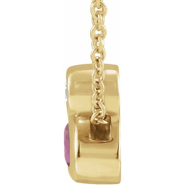 14K Yellow 5x3 mm Oval Natural Pink Tourmaline & .03 CT Natural Diamond 16-18" Necklace
