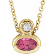 14K Yellow 5x3 mm Oval Natural Pink Tourmaline & .03 CT Natural Diamond 16-18" Necklace