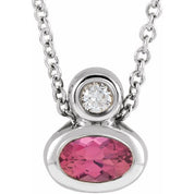 Sterling Silver 5x3 mm Oval Natural Pink Tourmaline & .03 CT Natural Diamond 16-18" Necklace
