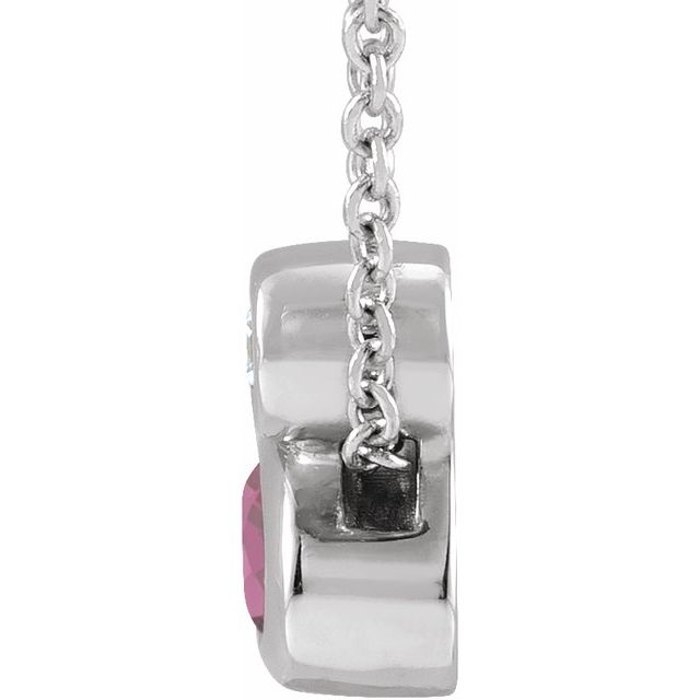 Sterling Silver 5x3 mm Oval Natural Pink Tourmaline & .03 CT Natural Diamond 16-18" Necklace