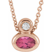 14K Rose 5x3 mm Oval Natural Pink Tourmaline & .03 CT Natural Diamond 16-18" Necklace
