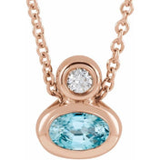 14K 5x3 mm Oval Natural Blue Zircon & .03 CT Natural Diamond 16-18" Necklace