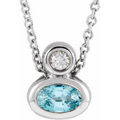 14K 5x3 mm Oval Natural Blue Zircon & .03 CT Natural Diamond 16-18" Necklace