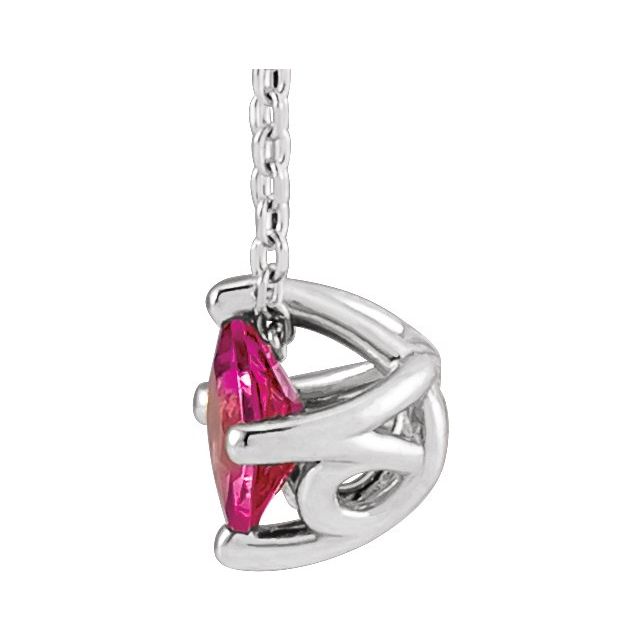 Sterling Silver 5x5 mm Square Natural Pink Tourmaline Solitaire 16-18" Necklace