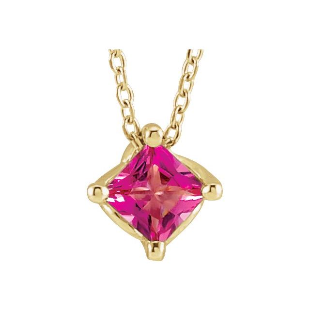 14K Yellow 4.5x4.5 mm Square Natural Pink Tourmaline Solitaire 16-18" Necklace