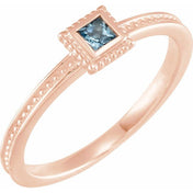 14K Rose Natural Aquamarine Family Stackable Ring