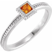 14K White Natural Citrine Family Stackable Ring