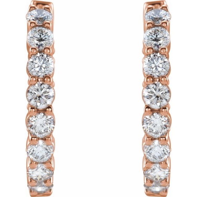 14K Rose 1 CTW Lab-Grown Diamond Inside-Outside Hinged 19.3 mm Hoop Earrings
